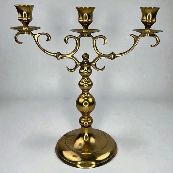 Vintage Solid Brass 3-Arm Candelabra Made in Japan Hollywood Regency - Picture 10 of 10